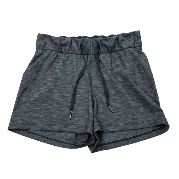 Lululemon On The Fly Shorts Womens Size 4 Heathered Black Drawstring - Picture 1 of 3